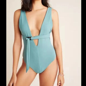 NWT Anthropologie Tavik Cindy Textured Belted One-Piece Swimsuit
